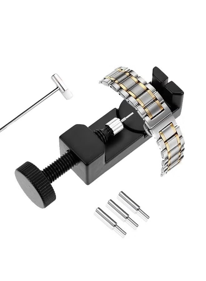 Wristwatch Strap Adjusting Repair Tool With Double-sided hammer and 3 Replaceable Pins，Durable Metal Watch Link Remover kit .For removing strap links and adjusting watch size - Image 1